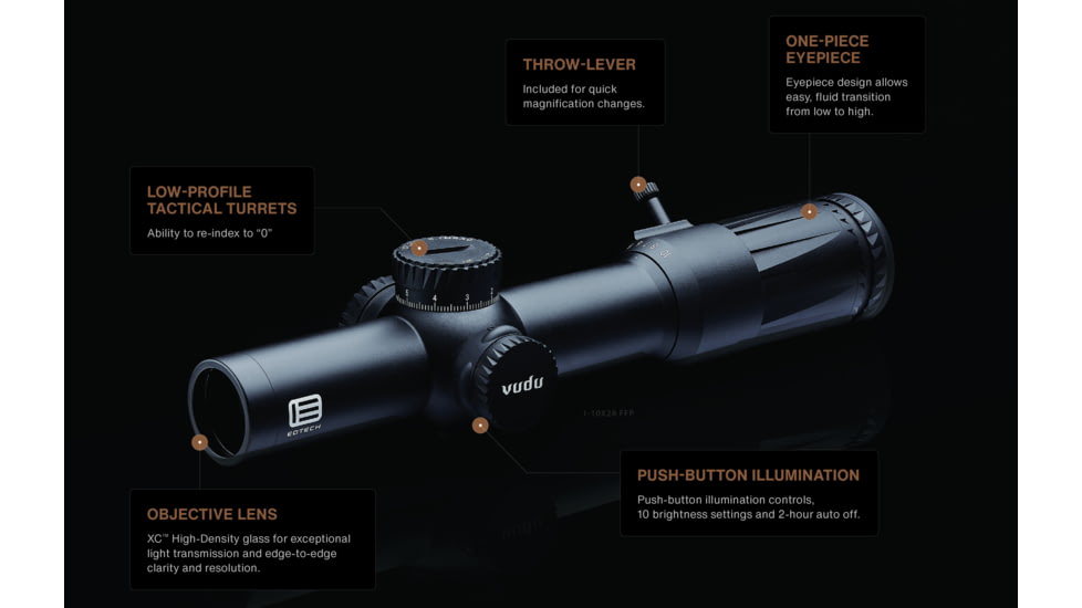 EOTech Vudu 1-10x28mm Rifle Scope w/ Daylight Bright Dot, First Focal Plane, SR5 MRAD Reticle, VDU1-10SR5DF