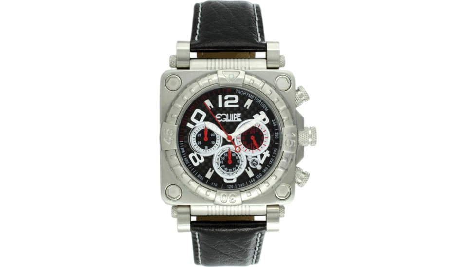Equipe E303 Gasket Mens Watch - Silver Case/Bezel, Black Leather Strap, Black Dial