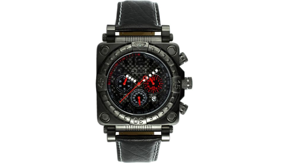 Equipe E305 Gasket Mens Watch - Black Bezel, Case, Leather Strap - Black Numbers