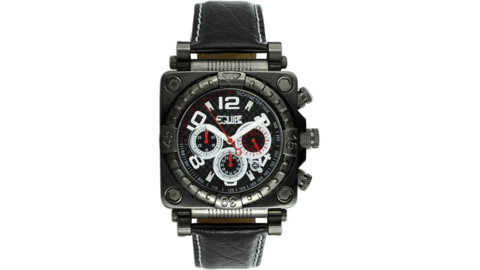 Equipe E306 Gasket Mens Watch - Black Bezel, Case, Leather Strap - White Numbers