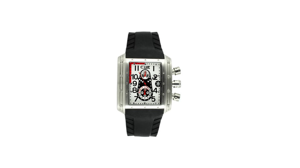 Equipe E401 Big Block Mens Watch - Black Strap, Silver Case, White Dial 