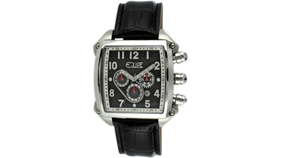 Equipe E502 Bumper Mens Watch - Leather Strap, Silver Case, Black Dial