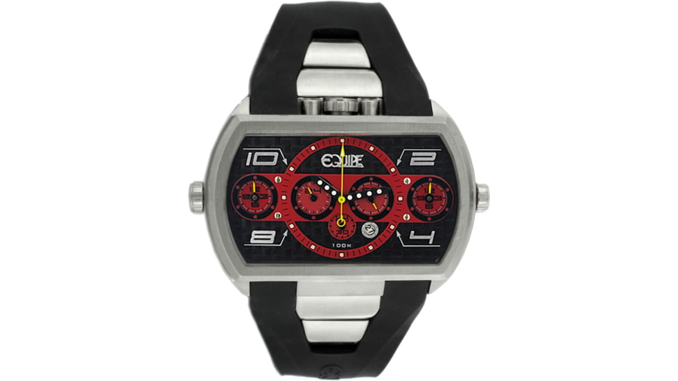 Equipe E913 Dash Xxl Mens Watch - Silver Bezel, Black Dial w/ Red Circle