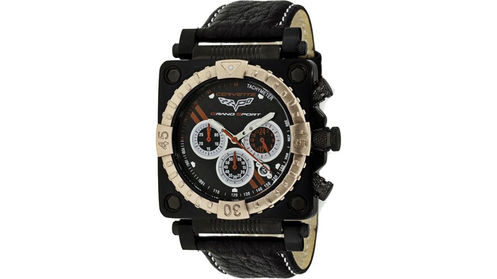 Equipe Ev306 Corvette Grand Sport Mens Watch - Leather Strap, Gold Gezel, Black Dial
