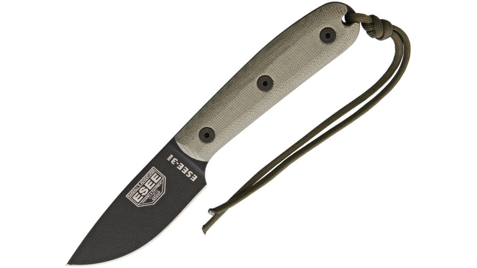 Esee Model 3 With Modified Handle Fixed Blade Knife, 3.625in, 1095 Carbon Steel, Standard Edge, Green, Canvas Micarta Handle ES3HM