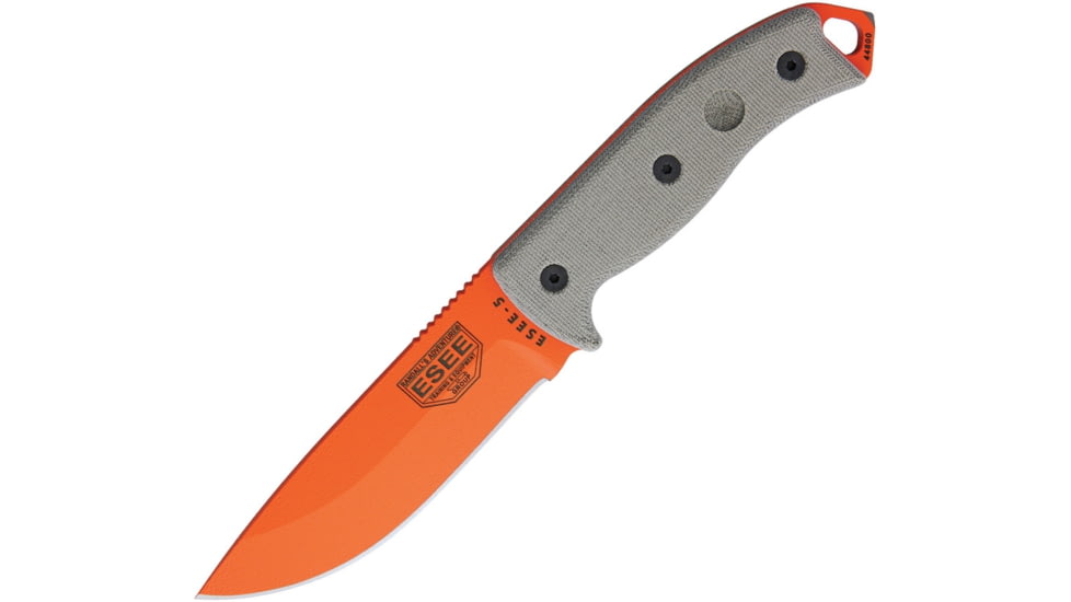 Esee Model 5 Fixed Blade Knife, Sheath, 5.25in, Orange Stainless, OD Green Canvas Micarta Handle ES5POG