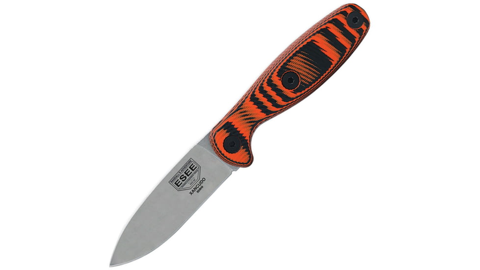 Esee Xancudo Fixed Blade S35V Org Knife, 3 stonewash finish S35VN stainless blade, Black and orange 3D machined G10 handle, XAN2-006