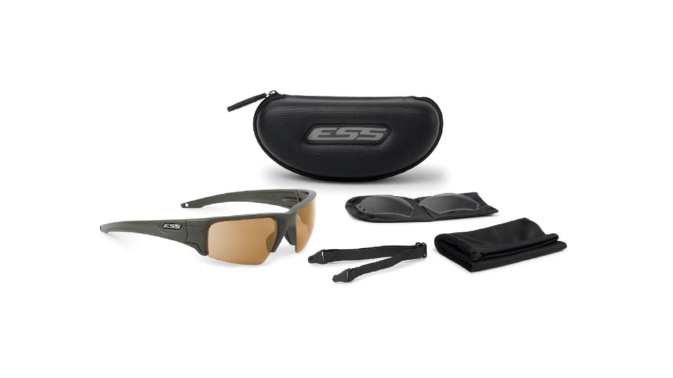 ESS Crowbar Tactical Sunglasses, Stealth Olive Frame, Hi-Def Bronze/Gray Lenses, Silver Logo, EE9019-17