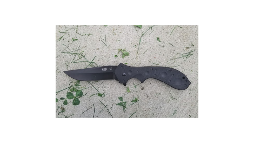 ETE Wortac Linerlock A/O Folding Knife, 6in Closed, 4in Black Titanium Finish D2 Tool Steel Modified Clip Point Blade, Black G10 Handle, 7.8Oz, Designed By Kelly Worden, ETEK1600