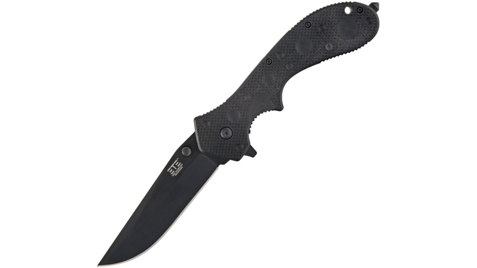 ETE Wortac Linerlock A/O Folding Knife, 6in Closed, 4in Black Titanium Finish D2 Tool Steel Modified Clip Point Blade, Black G10 Handle, 7.8Oz, Designed By Kelly Worden, ETEK1600