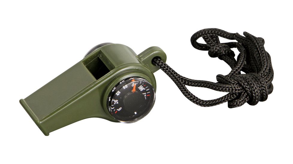Explorer Emergency Whistle w/ Compass and Thermometer, Black Cord EXP15