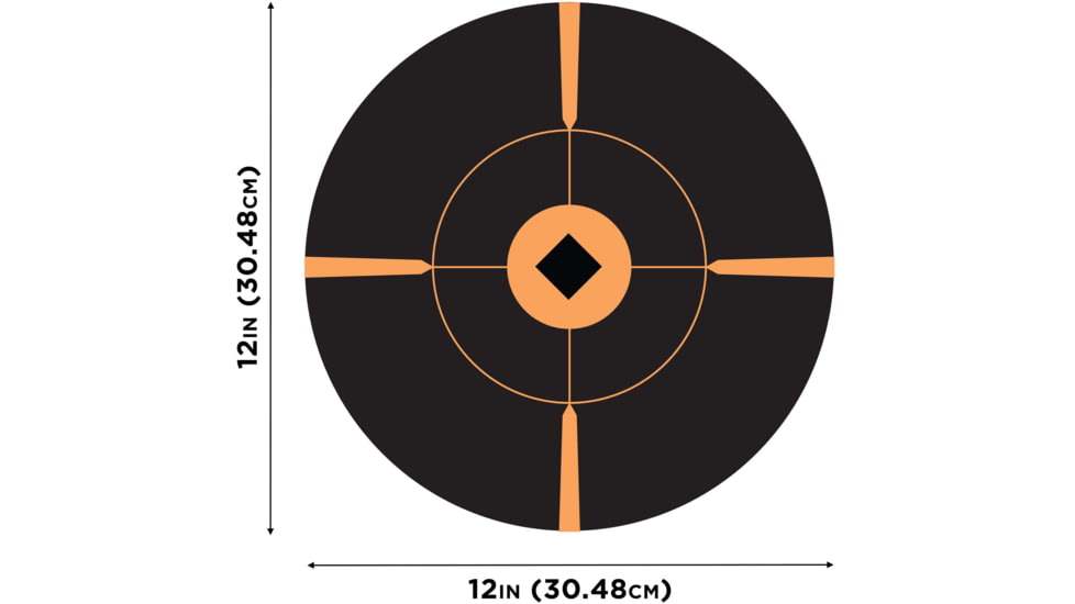 EZ-Aim Adhesive Paper Splash Shooting Targets, Crosshair Bullseye, 12-Pack, Black/Orange, 12 in x 12 in, 15376