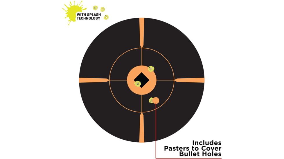 EZ-Aim Adhesive Paper Splash Shooting Targets, Crosshair Bullseye, 12-Pack, Black/Orange, 12 in x 12 in, 15376