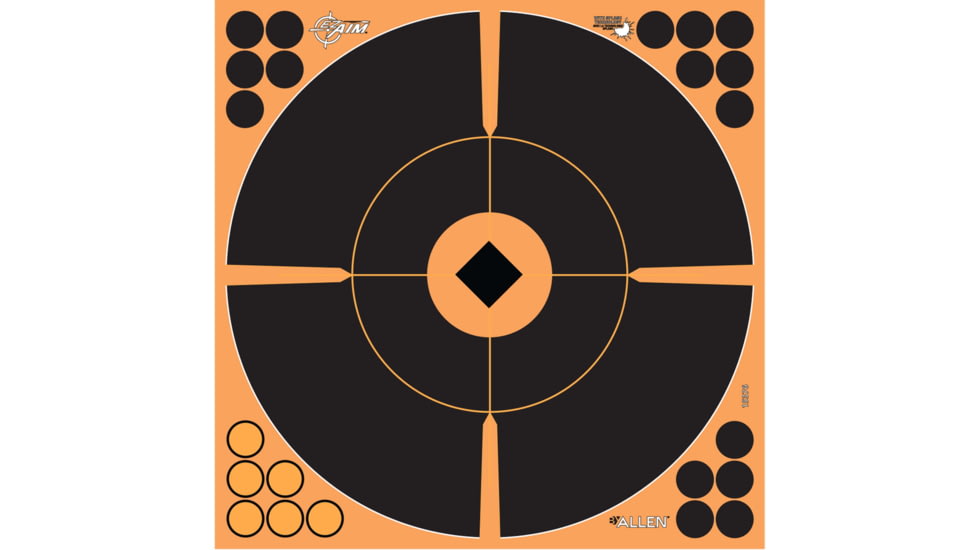 EZ-Aim Adhesive Paper Splash Shooting Targets, Crosshair Bullseye, 12-Pack, Black/Orange, 12 in x 12 in, 15376