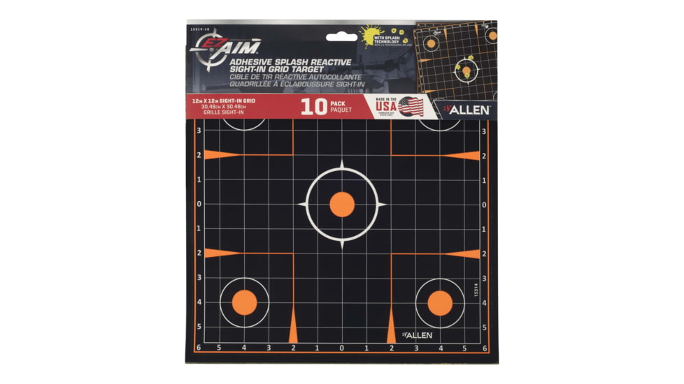 EZ-Aim Allen Reactive Sight Grid Paper Shooting Target, 12x12in, 10-Pack, Black/Orange, 15314-10