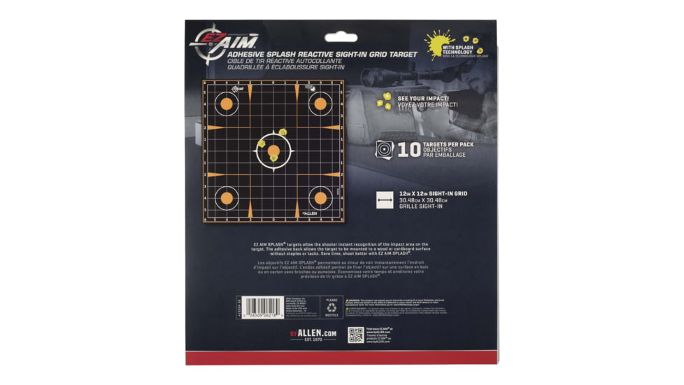 EZ-Aim Allen Reactive Sight Grid Paper Shooting Target, 12x12in, 10-Pack, Black/Orange, 15314-10