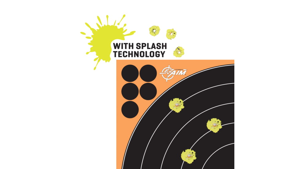 EZ-Aim Allen Splash Reactive Adhesive Paper Bullseye Shooting Targets, 12x12in, 10-Pack, Black/Orange, 15317-10