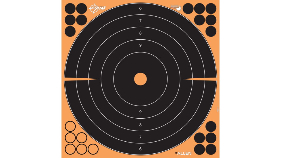 EZ-Aim Allen Splash Reactive Adhesive Paper Bullseye Shooting Targets, 12x12in, 10-Pack, Black/Orange, 15317-10