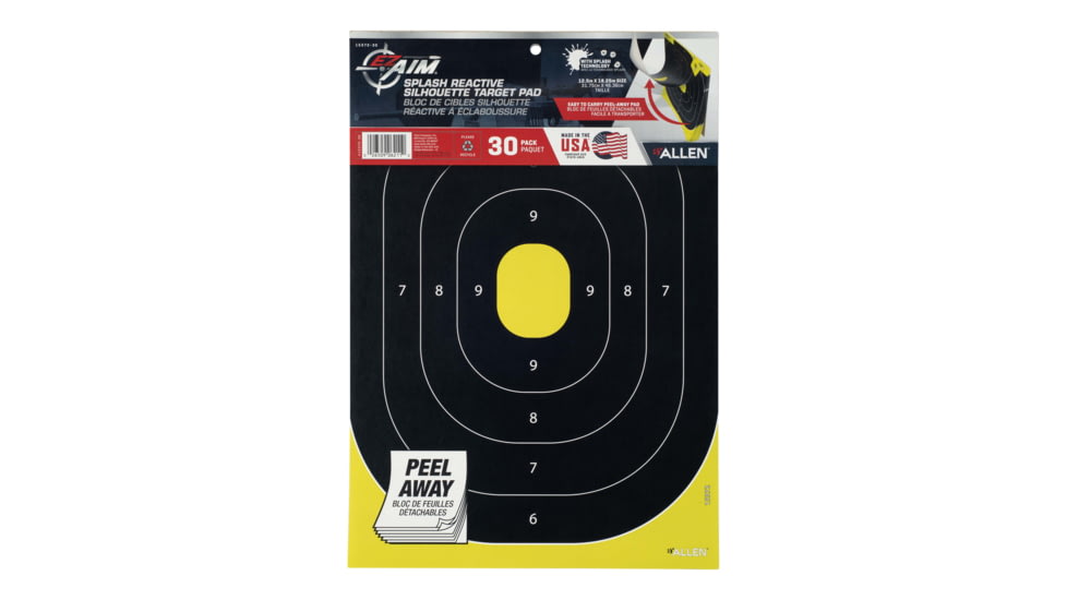 EZ-Aim Allen Splash Reactive Target IPSC Silhouette Paper Hanging, 12.50 x 18.25in, 8 Pack, Chartreuse/Black, 15372-30