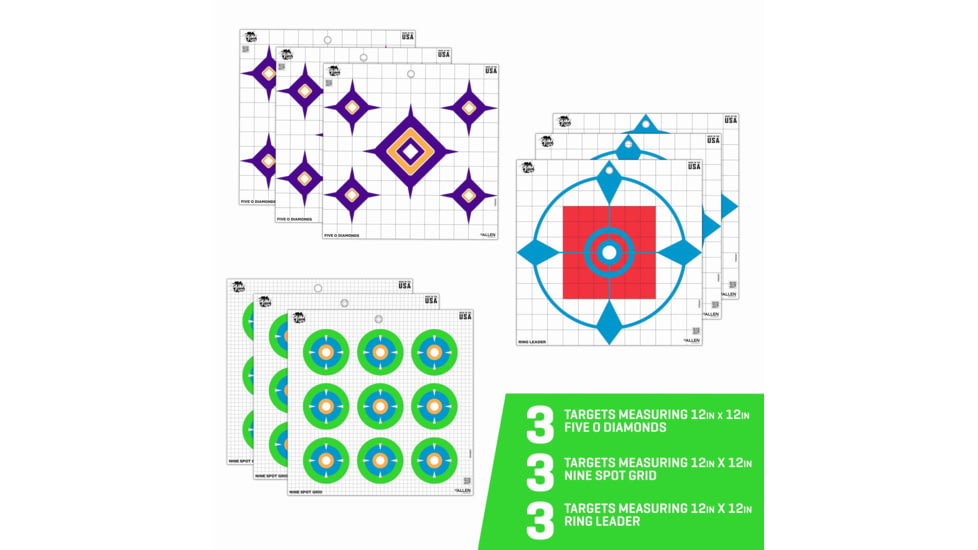 EZ-Aim Fun Dialing In More Fun Paper Shooting Targets, 12inW x 12inH, 9-Targets, 15641