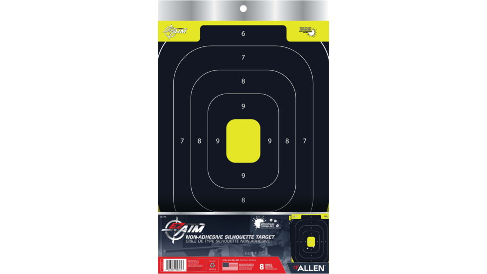 EZ-Aim Non-Adhesive Paper Splash Shooting Targets, IPSC Silhouette, 8-Pack, Black/Chartreuse, 12 in x 18 in, 15372