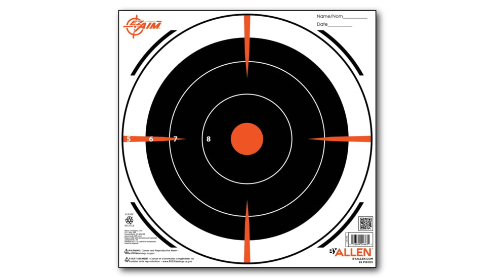 EZ-Aim Paper Bullseye Target, Black, 8X8, 15246