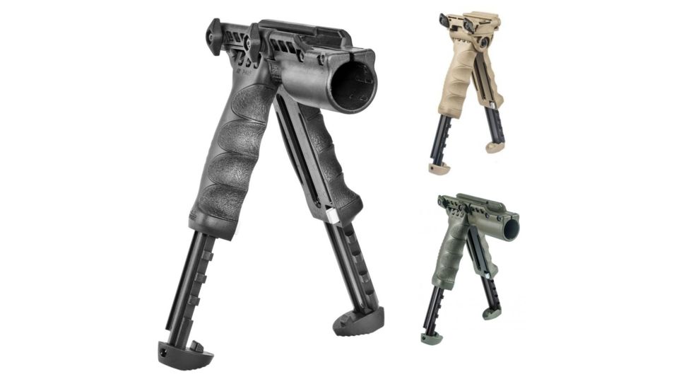 FAB Defense Gen-II Vertical Integrated Bipod Foregrip w/ 1in Flashlight Adapter, Black, Flat Dark Earth, OD Green