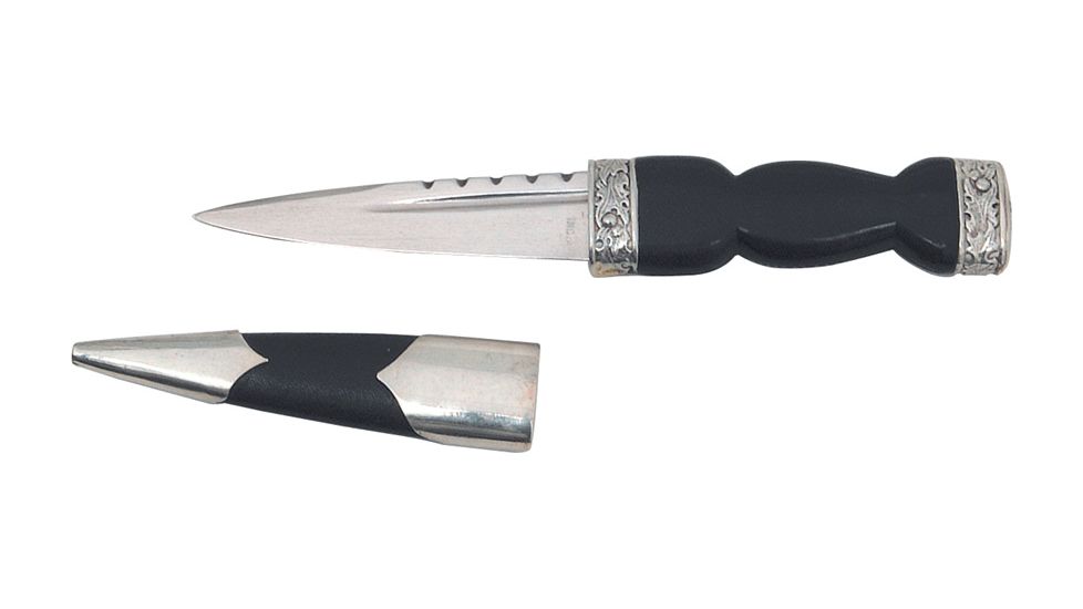 Factory X Sgian Dubh Dagger, 3.375in, Unsharpened Stainless Dagger, Black Grooved Composition Handle CI11