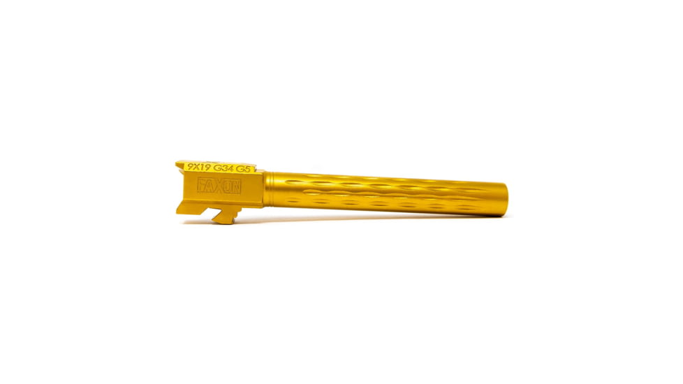 Faxon Firearms Gen 5 Match Pistol Barrel w/ Patented Flame Fluting, Glock, Glock 34, 9mm, 1-10 Twist, Non Threaded, TIN Gold, GB910N345LGQ-N-TIN
