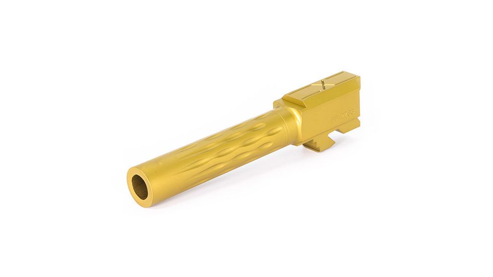 Faxon Firearms Glock Match Series Flame Fluted Barrel, Glock 19, Match, Compact, Gen 2-5, 9mm SAAMI, 416-R Stainless QPQ Nitride, Std. Length, TiN Coated, Black Nitride, GB910N19LGQ-N-TiN