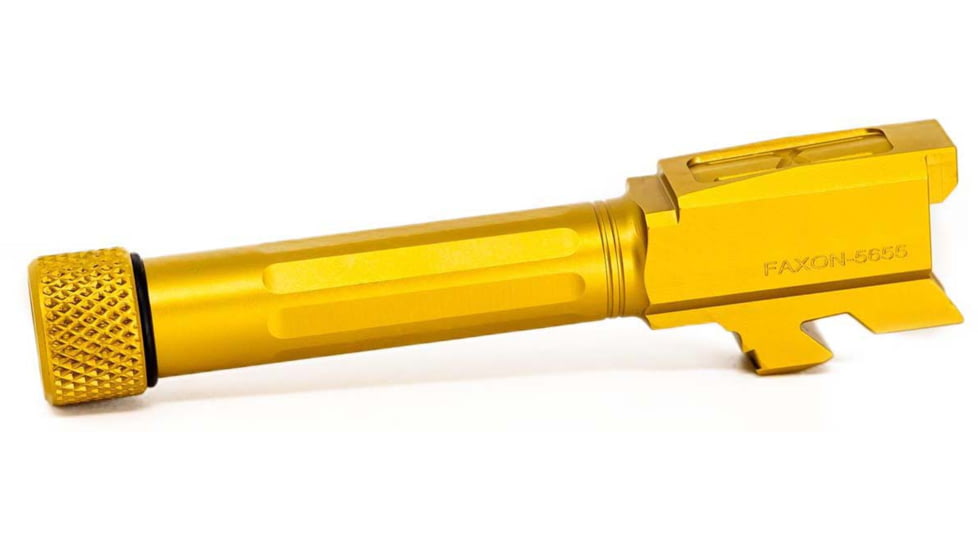 Faxon Firearms Match Series Glock 43/43X Threaded Barrel, 9mm Caliber, 416-R Stainless Steel, TiN PVD, Gold, GB910N43SGQ-T-TIN