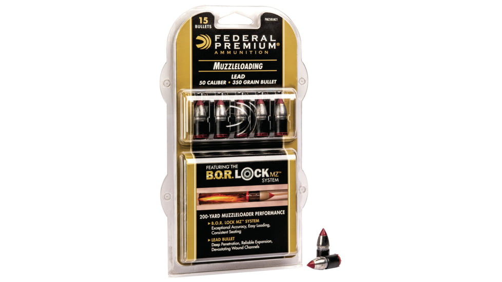 Federal Premium Lead .50 Caliber 350 grain Lead Tipped Muzzleloader Bullets, 15 Bullets, PMZ50LMZ1