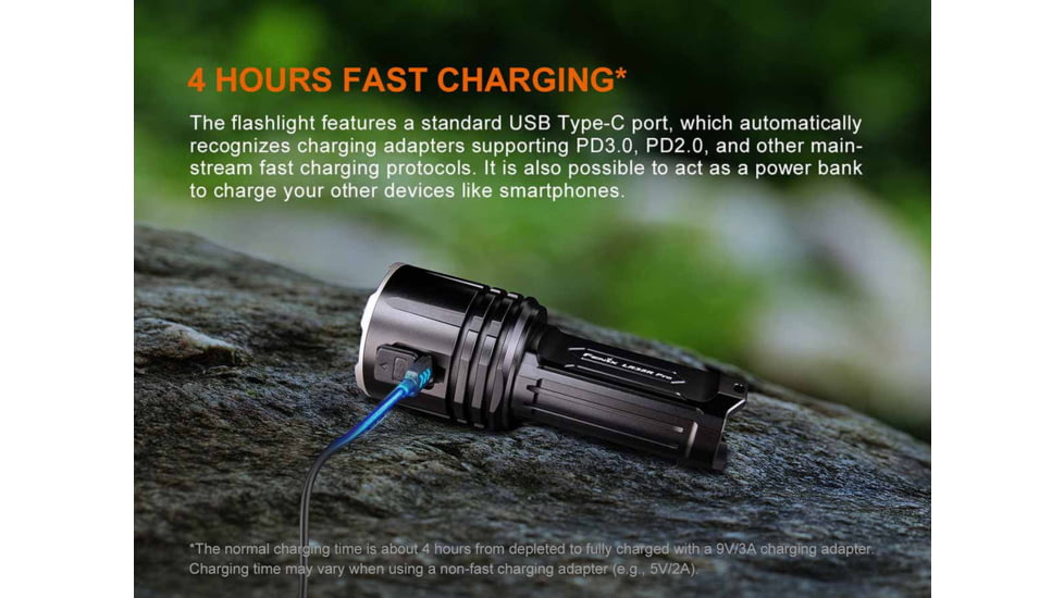 Fenix LR35R PRO, Flashlight, White/Red/UV LED, 10,000 Lumens, Anodized Finish, Black, Includes 2-Rechargeable ARB-L21-6000 Batteries and USB Type-C Charging Cable