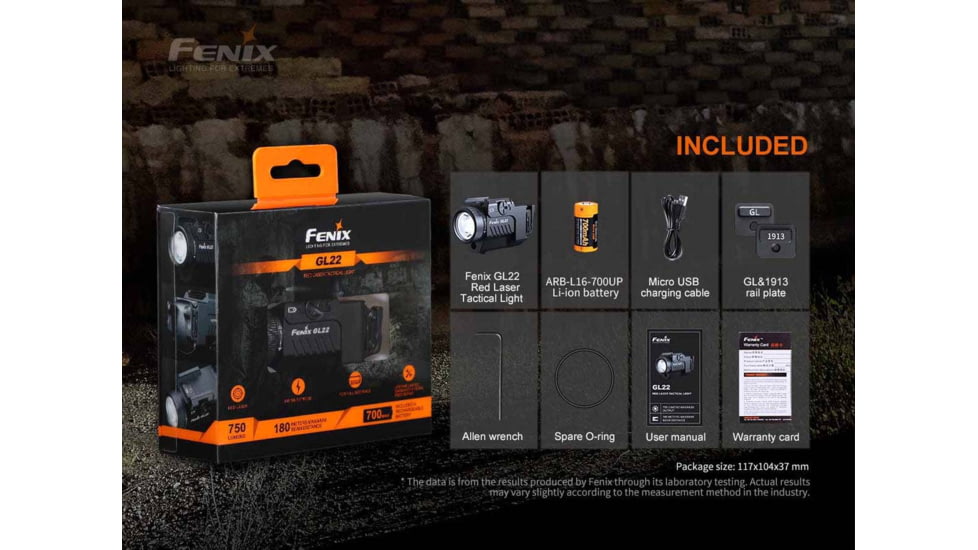Fenix Gl22 Tactical Light W/ Red Laser Sight - GL22LSBK