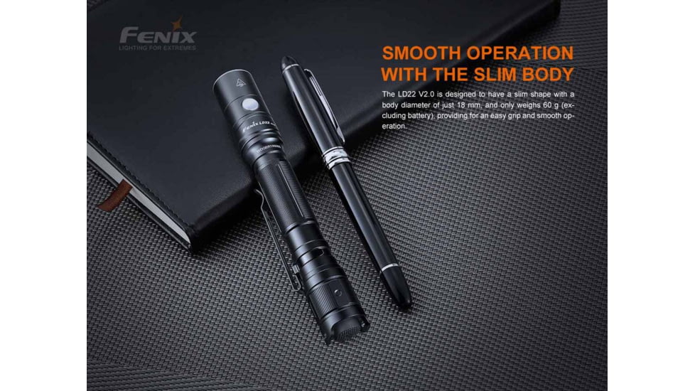 Fenix LD22 V2.0 LED Flashlight, AA, Luminus LED, White, 800 Lumens, LD22V2BK