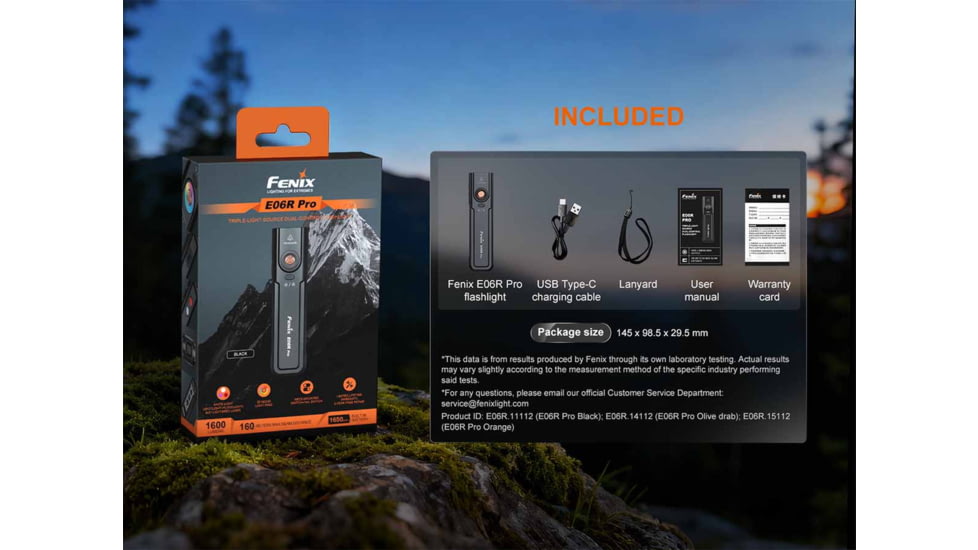 Fenix Lighting E06R PRO Lithium Ion 1600 Lumens Luminus SST20 LED, Luminus SFT25 LED Flashlight, Black, E06RPRBK