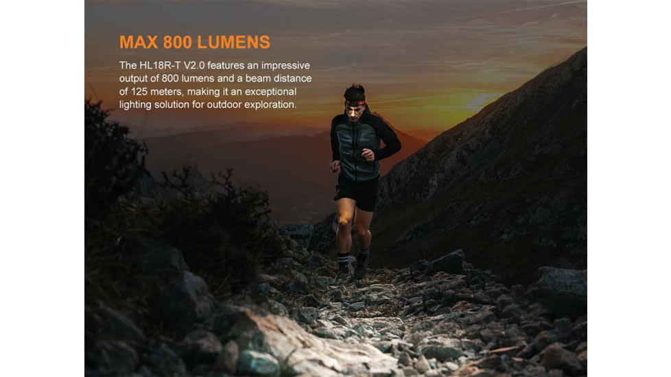 Fenix Lighting HL18R-T V2.0 Lithium Ion 800 Lumens Luminus SST25 white LED, SST20 CRI80 LED, 2835 LED Headlamp, Black, HL18RTV2BK