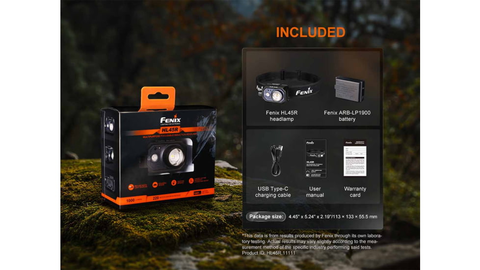 Fenix Lighting HL45R Lithium Ion 1000 Lumens Luminus SFT25R LED, OSRAM GR QSSPA1.23 LED Headlamp, Black, HL45RXBK