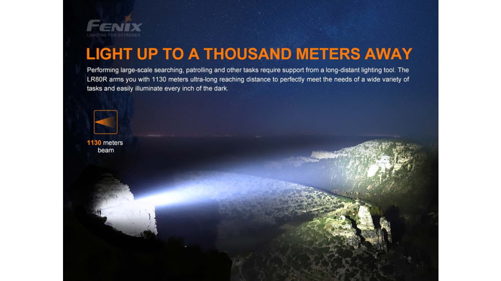 Fenix Lighting LR80R Lithium Ion 18000 Lumens Luminus SST70 LED Flashlight, Black, LR80RSBK