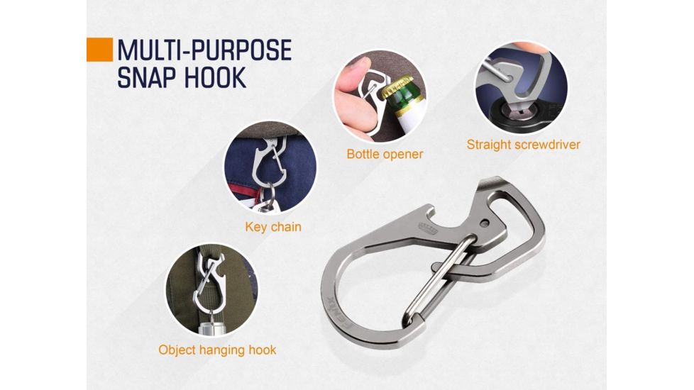 Fenix Multi-Purpose Snap Hook, Flat Screwdriver, Bottle Opener, Key Ring, Hanging Hook, Silver, ALB-20