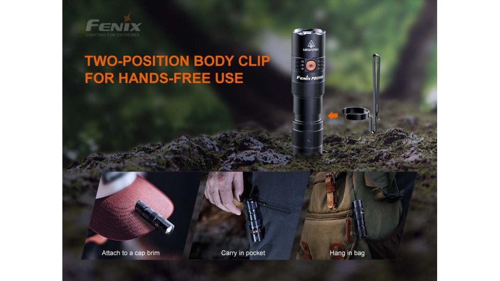 Fenix PD25R Rechargeable EDC Flashlight, USB Type-C, Luminus SST20 LED, White, 800 Lumens, PD25RSTBK