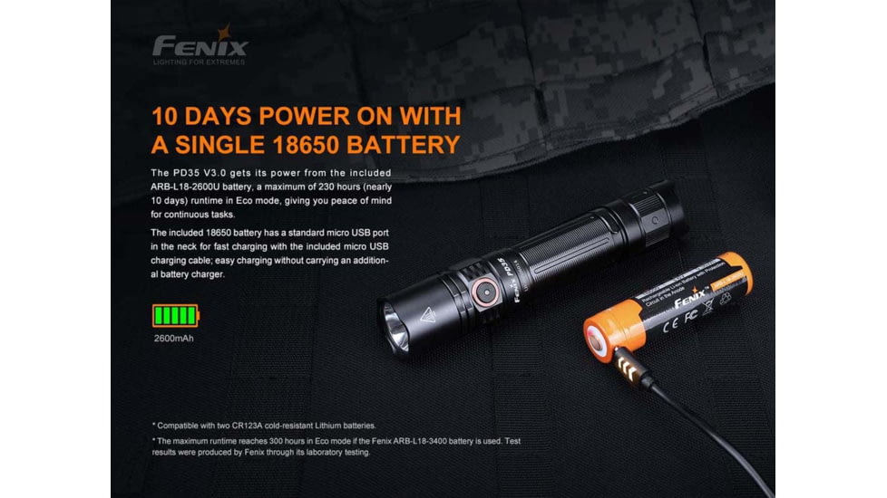 Fenix Pd35 V3.0 Flashlight, 1700 Lumens, Li-ion 18650, LED Luminus SFT40, Black PD35V3BK