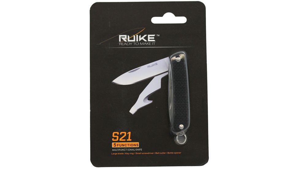 RUIKE S21 Multifunction Knife, 2.1in, 14C28N Stainless Steel, Clip Point, Plain Blade, Black, S21-B