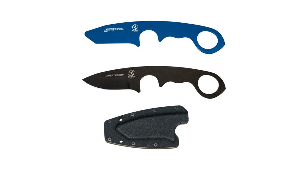 First Edge HR-1 Kit Droppoint Fine Edge Fixed Blade Knife, Blue Trainer, Sheath, Black, 4882
