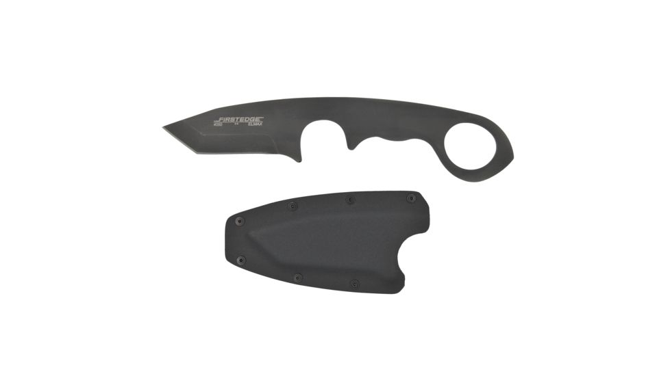First Edge HR-2 Ryan Hoover Tanto Serrated Fixed Blade Knife, Elmax Oxide Blade, Black, Tanto Medium Size, 4255
