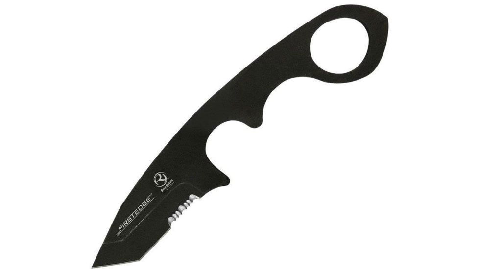 First Edge HR-2 Ryan Hoover Tanto Serrated Fixed Blade Knife, Elmax Oxide Blade, Black, Tanto Medium Size, 4255