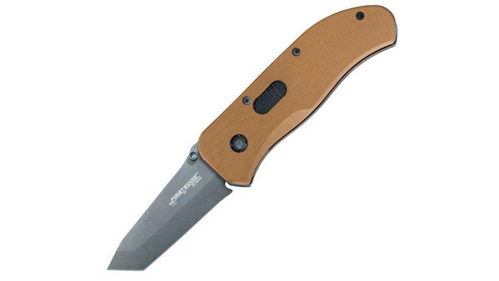 First Edge Tracklock Modified Tanto Folding Knife, Assisted Opening Fine Edge, Elmax Bead Blast Blade, Coarse Black, 1050-BBB