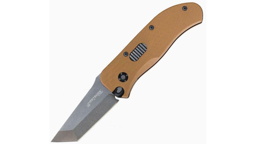 First Edge Tracklock Original Tanto Folding Knife, Auto Opening Fine Edge, Elmax Bead Blast Blade, Coarse Black, 1450-BBB