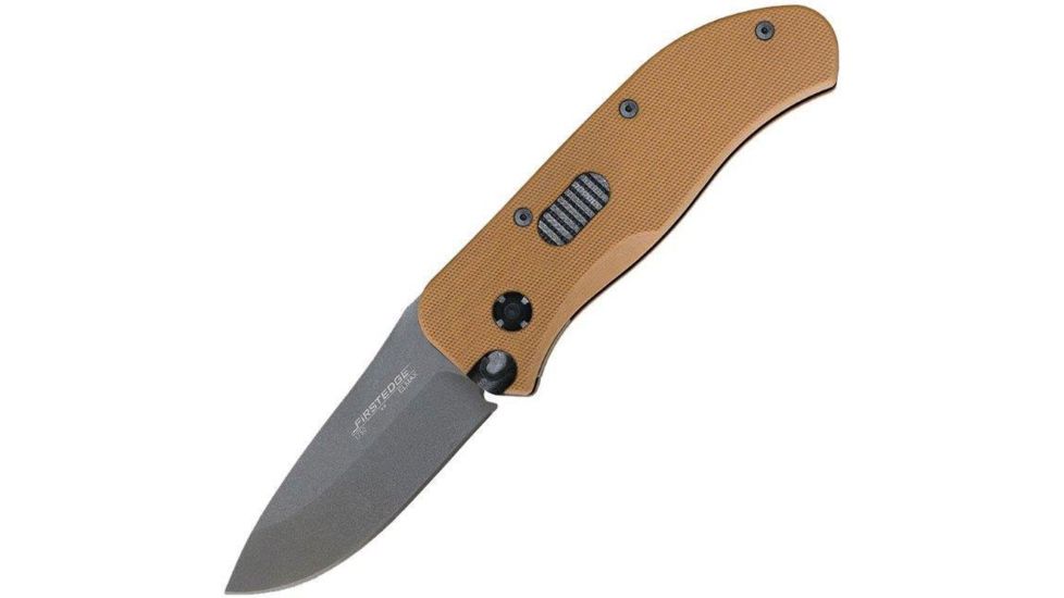 First Edge Tracklock Tactical Hunter Folding Knife, Auto Opening Fine Edge, Elmax Bead Blast Blade, Coarse Black, 1750-BBB