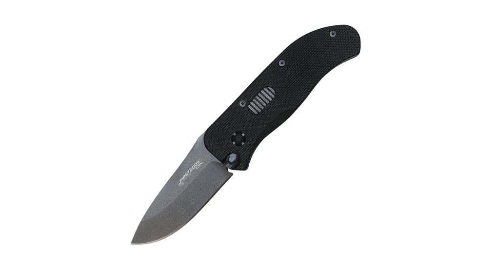 First Edge Tracklock Tactical Hunter Folding Knife, Auto Opening Fine Edge, Elmax Bead Blast Blade, Coarse Black 1750-BBB